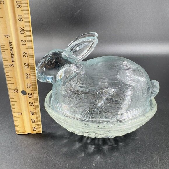 Clear Glass Bunny On A Nest Covered Dish Container Jar Box Storage Glass Box - Picture 3 of 13